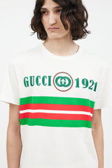 Gucci White & Green Embroidered GG Logo T-Shirt