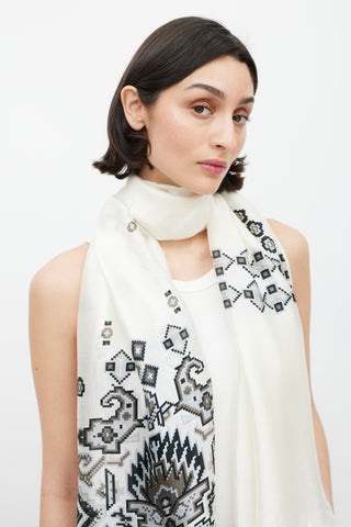 Gucci White & Grey Pixel Printed Silk Scarf
