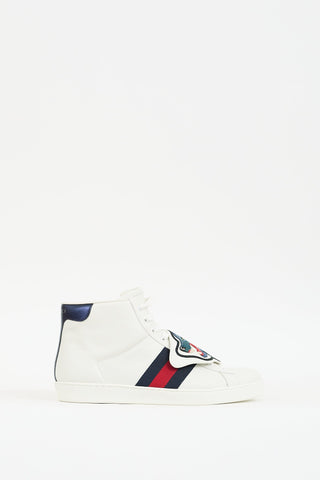 Gucci White & Multi Leather Ace Web & Patch Sneaker