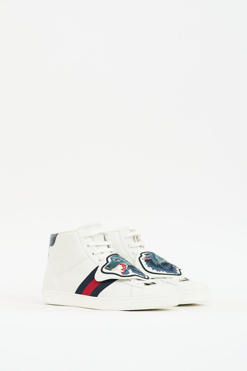 Gucci White & Multi Leather Ace Web & Patch Sneaker