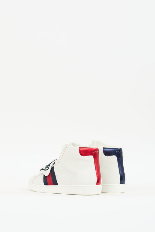 Gucci White & Multi Leather Ace Web & Patch Sneaker