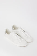 Gucci White & Grey Leather Ace Interlocking GG Sneaker