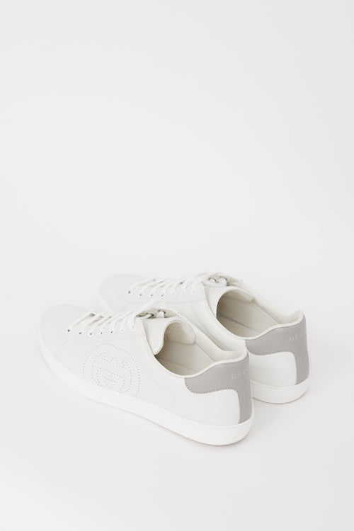Gucci White & Grey Leather Ace Interlocking GG Sneaker