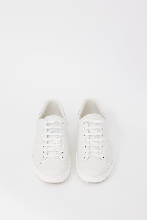Gucci White & Grey Leather Ace Interlocking GG Sneaker