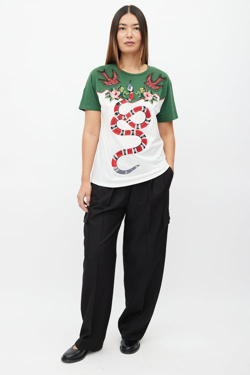 Gucci White & Multi Embroidered Patch T-Shirt