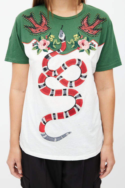 Gucci White & Multi Embroidered Patch T-Shirt
