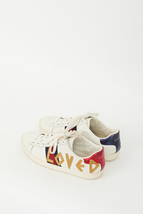 Gucci White & Multi Leather Ace Loved Sneaker