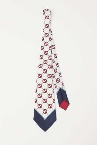 Gucci White & Multicolour Interlocking GG Monogram Tie