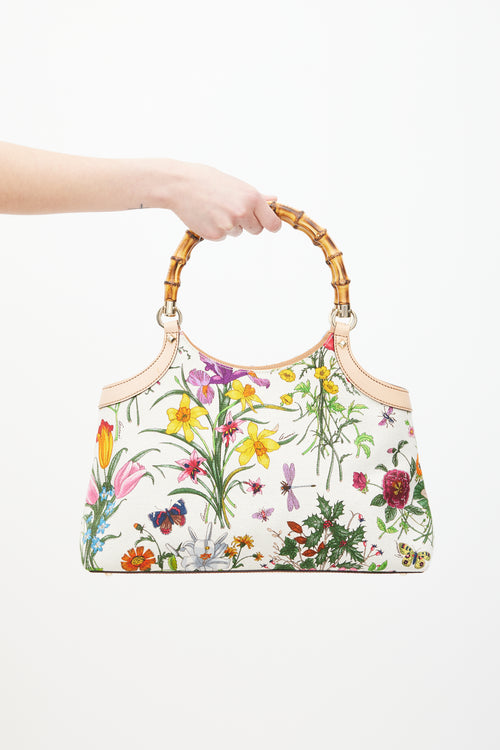Gucci White & Multicolour Diana Floral Bamboo Handle Bag
