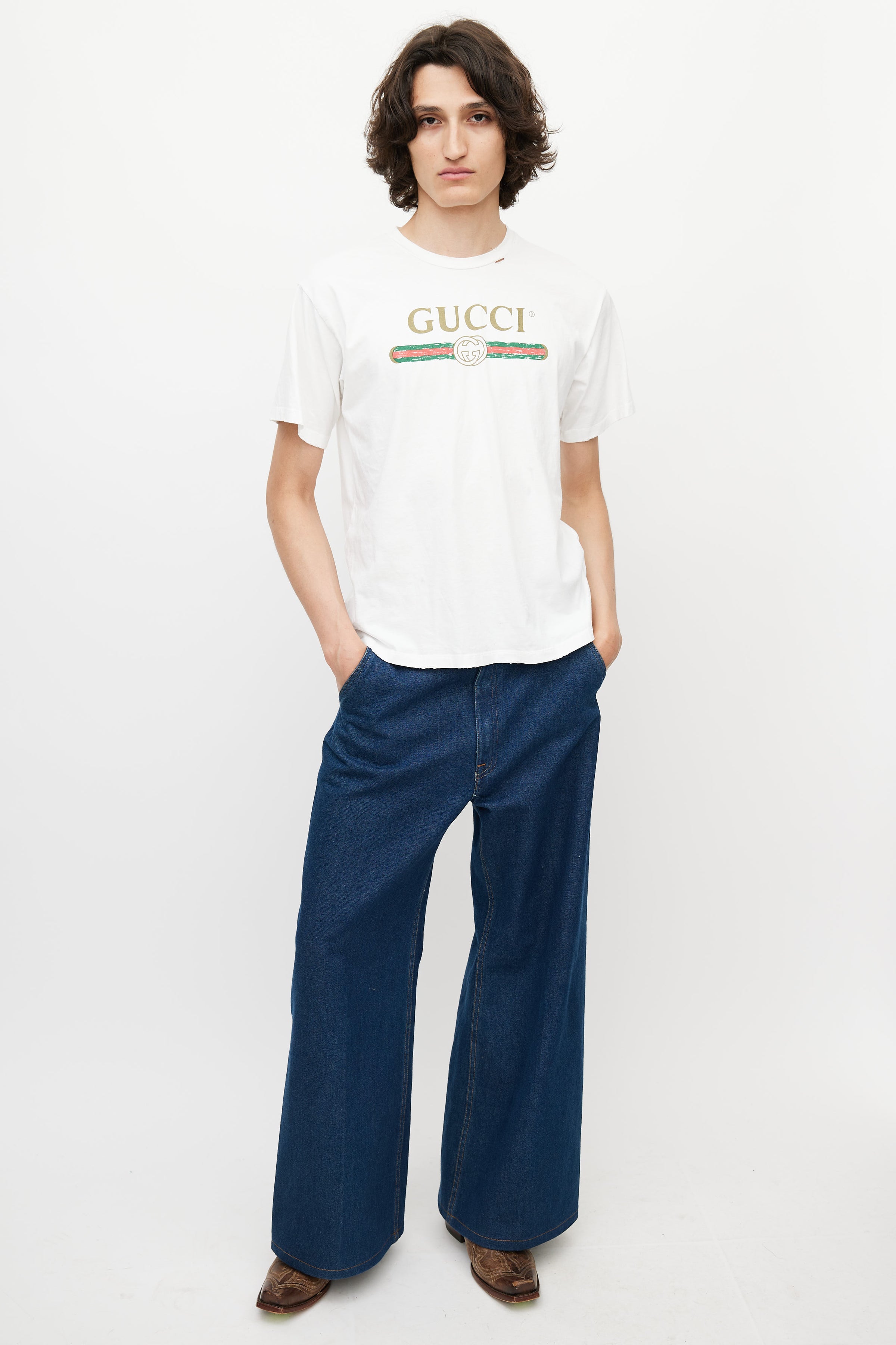 Gucci // White & Multicolour Embroidered Logo T-Shirt – VSP 