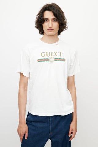 Gucci White & Multicolour Embroidered Logo T-Shirt