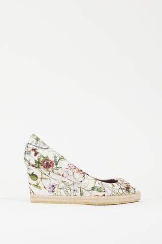 Gucci White & Multicolour Floral Canvas Wedge Heel