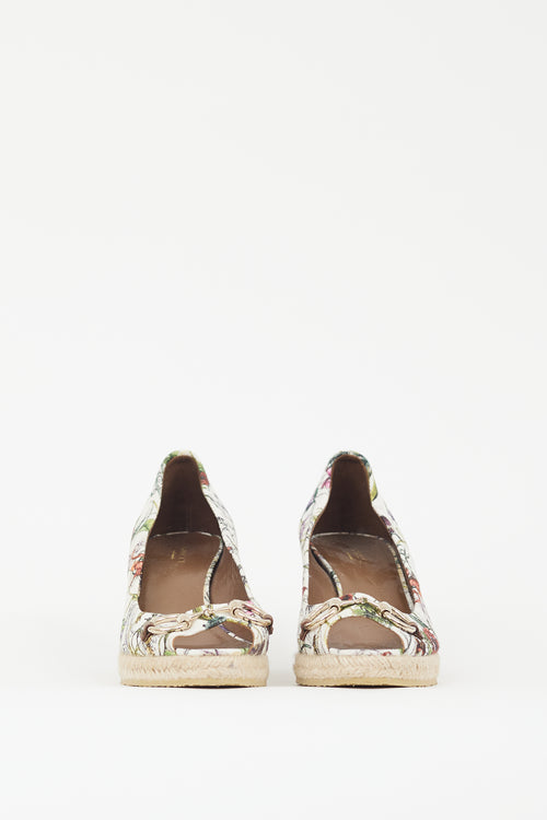 Gucci White & Multicolour Floral Canvas Wedge Heel