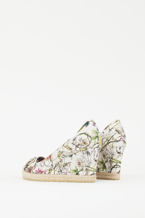 Gucci White & Multicolour Floral Canvas Wedge Heel