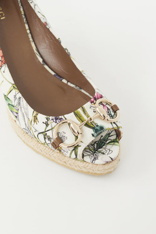 Gucci White & Multicolour Floral Canvas Wedge Heel
