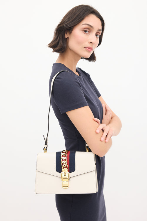 Gucci White & Multicolour Leather Sylvie Chain Link Bag