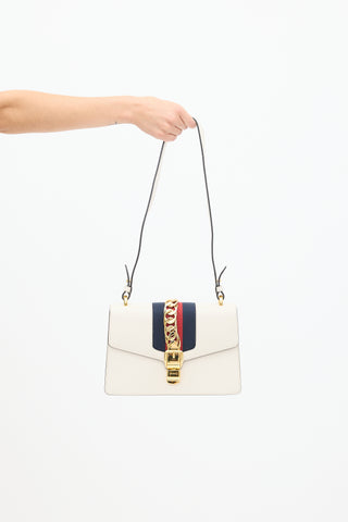 Gucci White & Multicolour Leather Sylvie Chain Link Bag