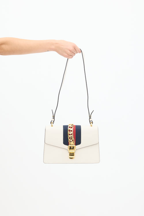 Gucci White & Multicolour Leather Sylvie Chain Link Bag