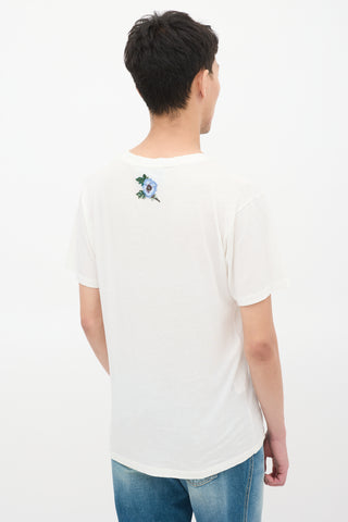 Gucci White & Multicolour Logo Embroidered Distressed T-Shirt