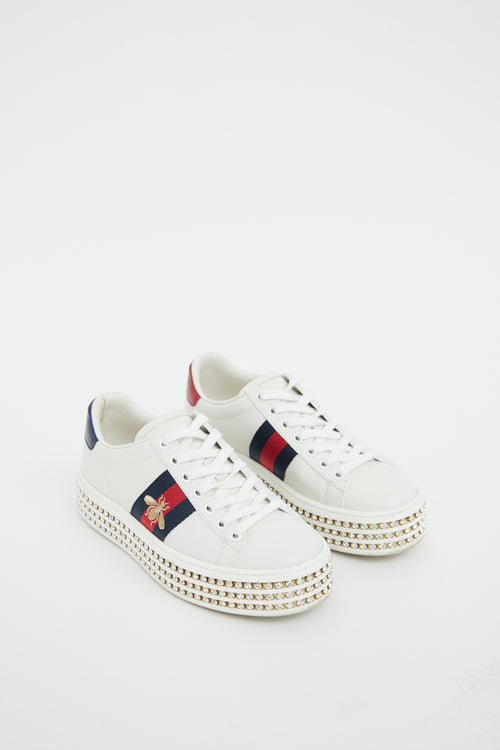 Gucci White Rhinestone Ace Sneaker