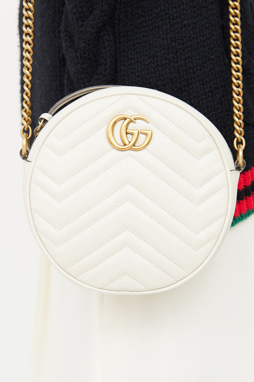 Gucci White Marmont Matelasse Round Bag