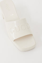 Gucci White Rubber Logo Platform Slide Heel
