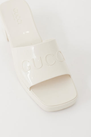 Gucci White Rubber Logo Platform Slide Heel