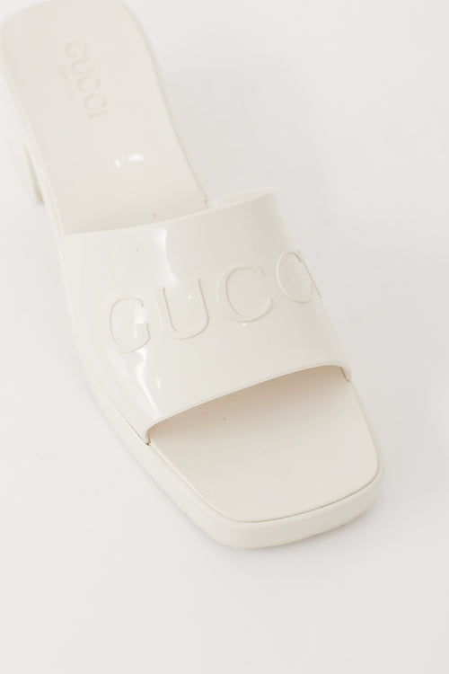 Gucci White Rubber Logo Platform Slide Heel
