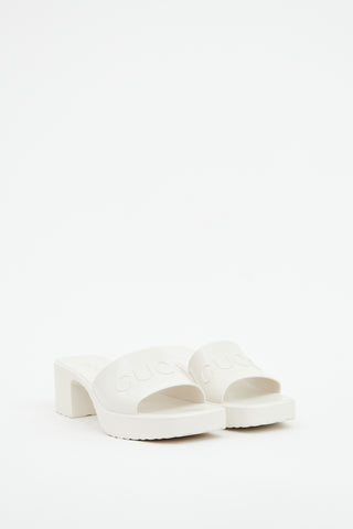 Gucci White Rubber Logo Sandal