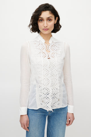 Gucci White Sheer Lace Blouse