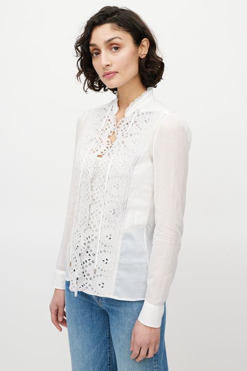 Gucci White Sheer Lace Blouse