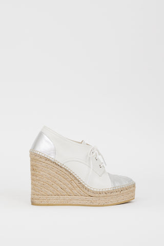 Gucci White & Silver Leather GG Pilar Wedge Heel