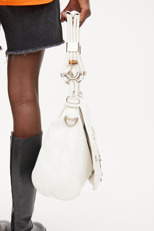 Gucci White Leather Techno Horsebit Bag