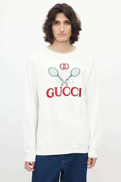 Gucci White Tennis Logo Crewneck
