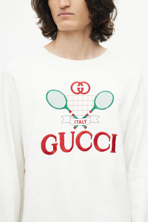 Gucci White Tennis Logo Crewneck