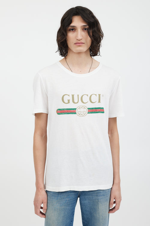 Gucci White Vintage GG Logo T-Shirt