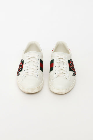 Gucci White Leather & Embroidered Patch Ace Sneakers