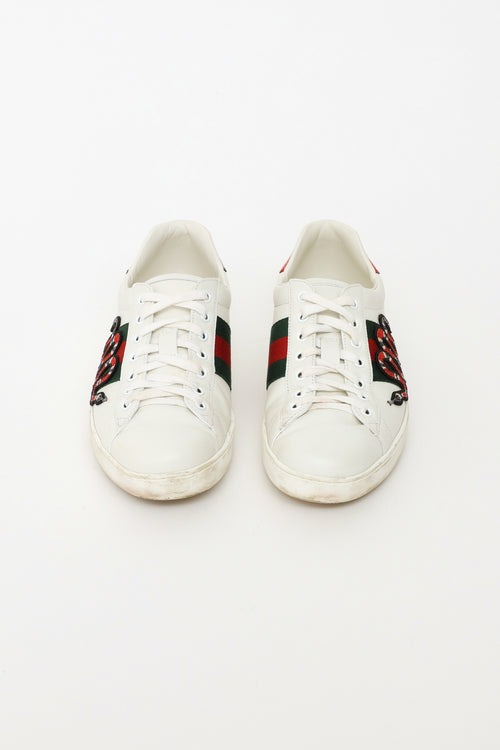 Gucci White Leather & Embroidered Patch Ace Sneakers