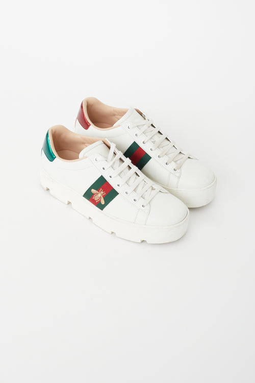 Gucci White Leather Platform Ace Sneaker
