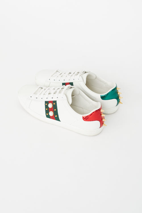 Gucci White Leather Pearl Embellished Ace Sneaker