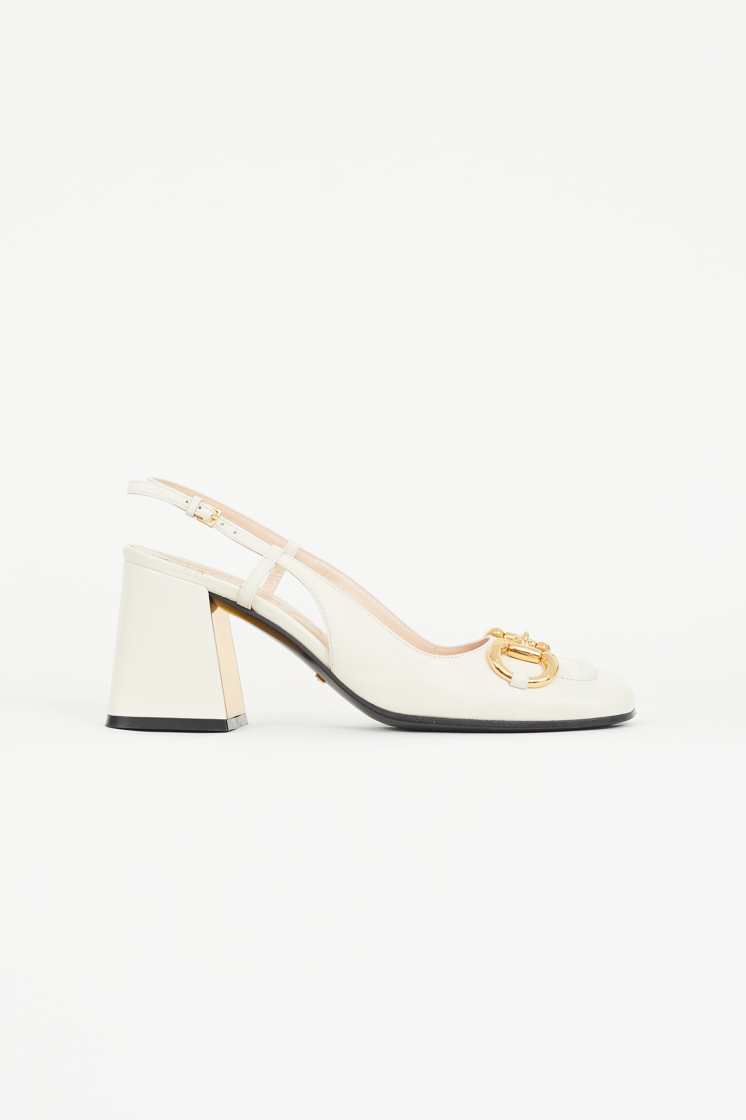 Gucci // White & Gold Hardware Slingback Mid Heel – VSP Consignment