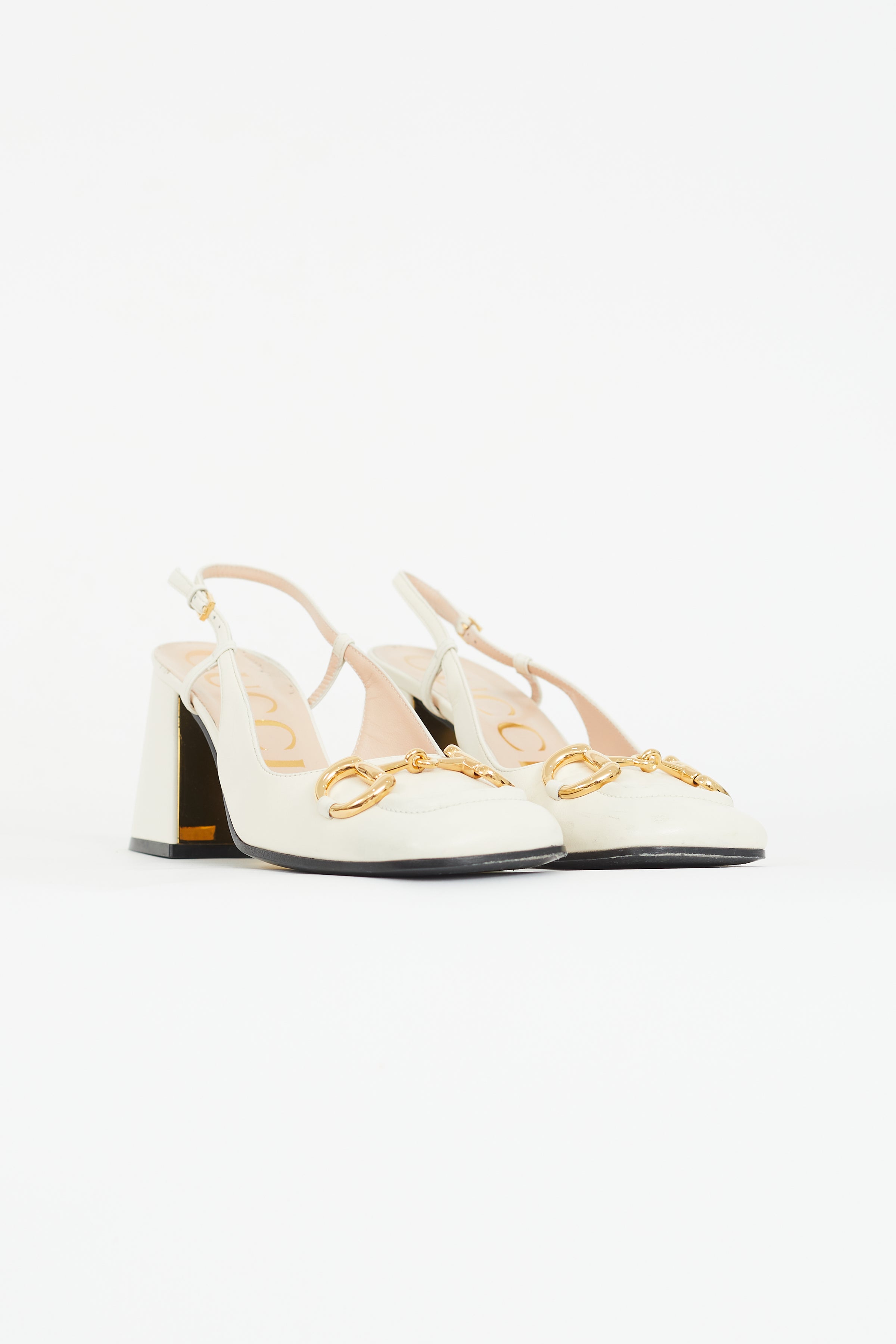 Gucci // White & Gold Hardware Slingback Mid Heel – VSP Consignment