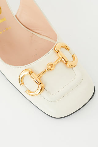 Gucci White & Gold Hardware Slingback Mid Heel