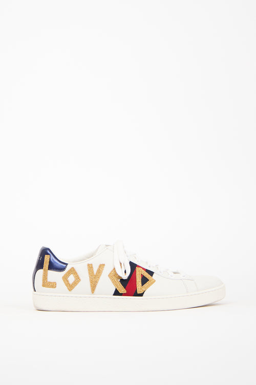 Gucci White & Multi Leather Ace Loved Sneaker