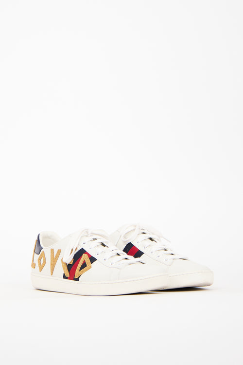 Gucci White & Multi Leather Ace Loved Sneaker