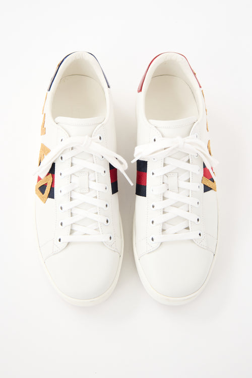 Gucci White & Multi Leather Ace Loved Sneaker