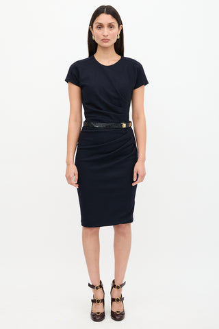 Gucci Wool Ruched Sheath Dress