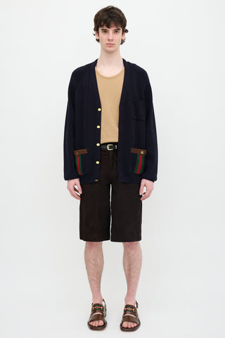 Gucci Wool Knit Web Trimmed Cardigan