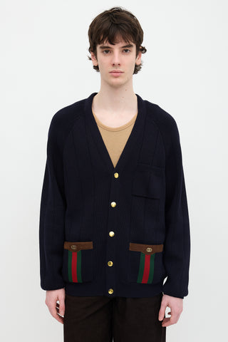Gucci Wool Knit Web Trimmed Cardigan