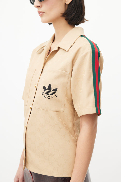 Gucci X Adidas Brown Monogram Button Up Shirt
